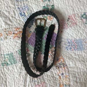 J.Crew Women’s Black Leather Braided Belt Brass Buckle Size XS/Small